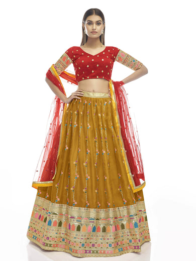 Gorgeous Mustard Yellow Sequins Embroidered georgette Lehenga Choli